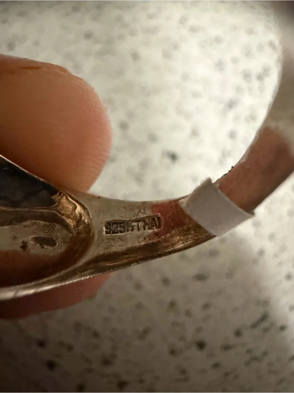 Vtg Sterling Silver Thai Cream Enamel Stripe Dome Ring